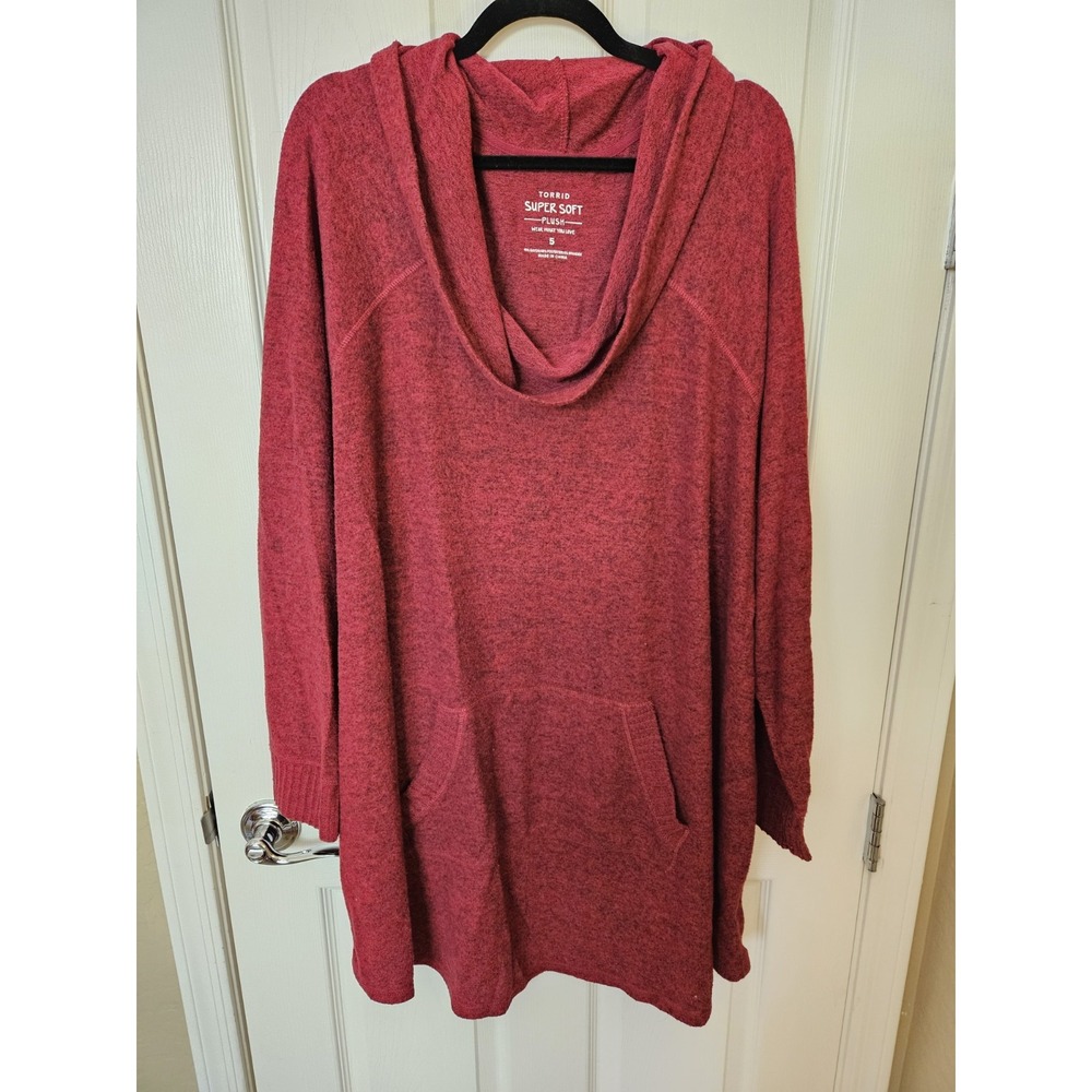 Torrid Super Soft Red Plus Tunic Knit Draped Cowl Neck Front Pocket Sweater +5X